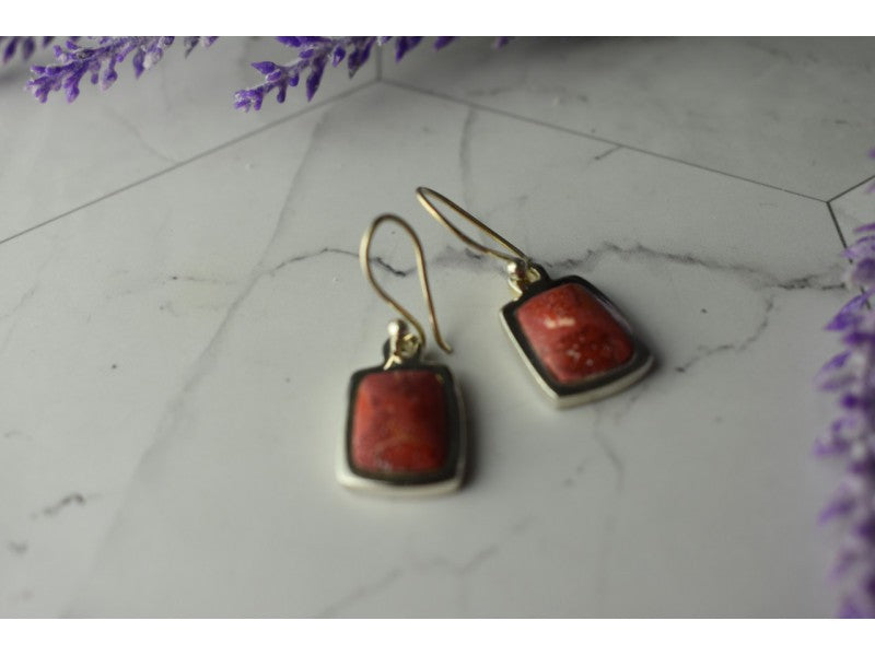 Vintage 925 Sterling Silver Red Jasper Earrings