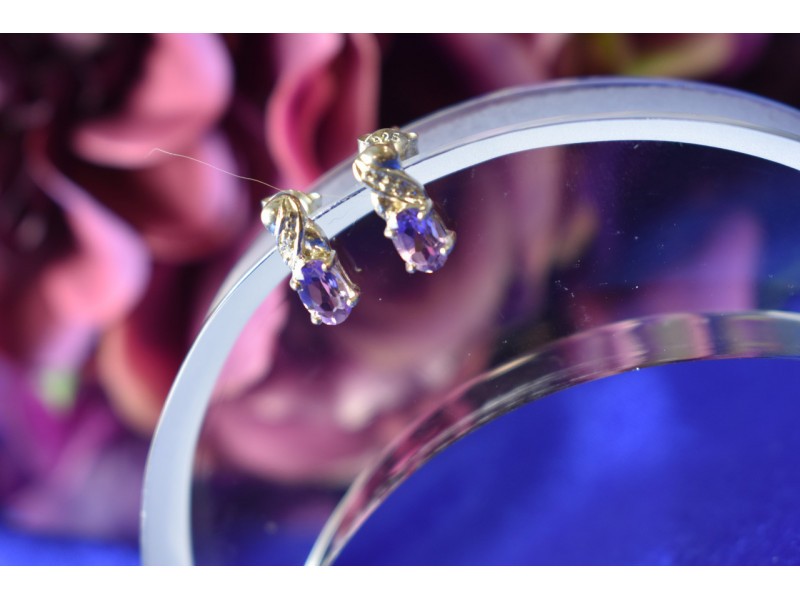 925 Sterling Silver Purple Iolite Stud Earrings