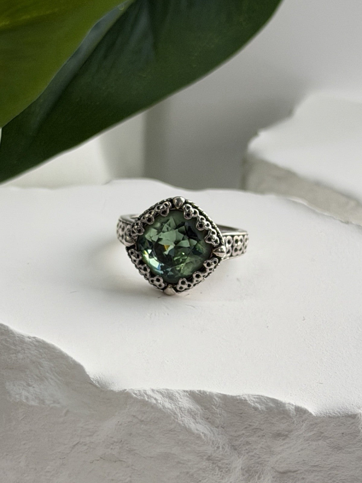 925 Sterling Silver Cushion-Cut Green Peridot Ring Size 5.5