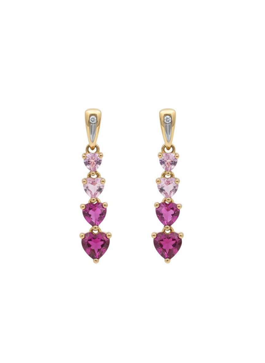 10K Yellow Gold Pink Sapphire & Diamond "Hearts" Earrings
