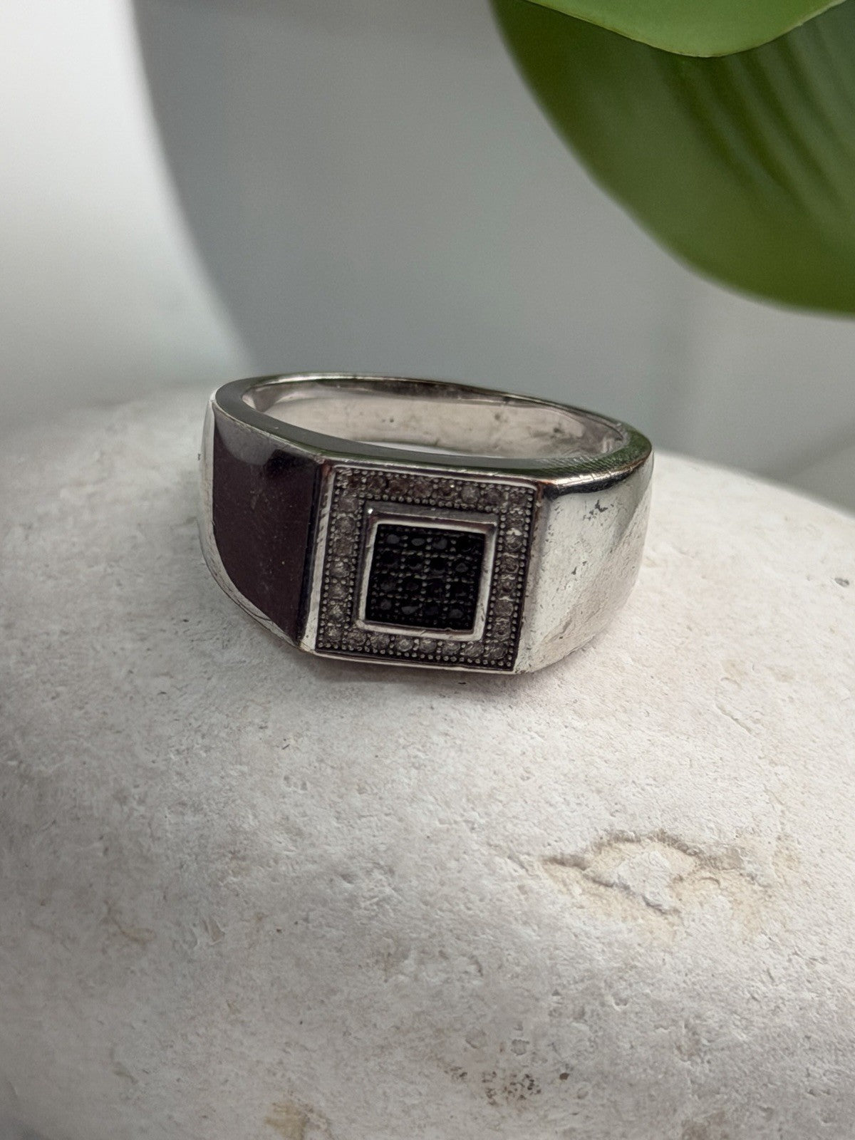 Men's 925 Sterling Silver White & Black Diamonds 0.17 ctw Ring Size 10