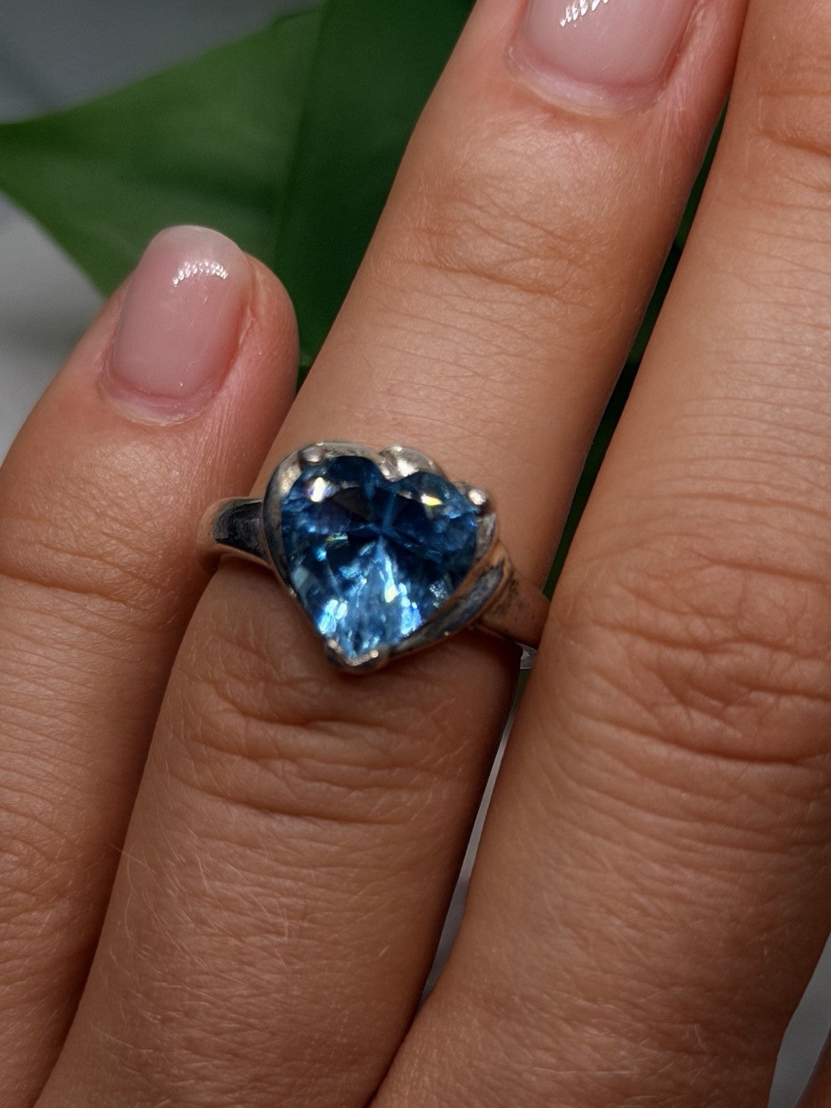 925 Sterling Silver Blue Topaz Heart Ring 6
