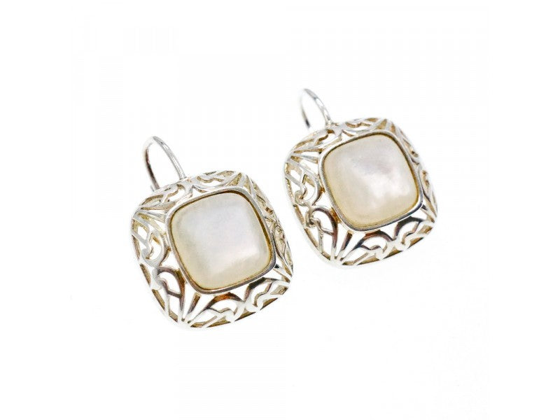 925 Sterling Silver Mother Of Pearl "Openwork" Earrings