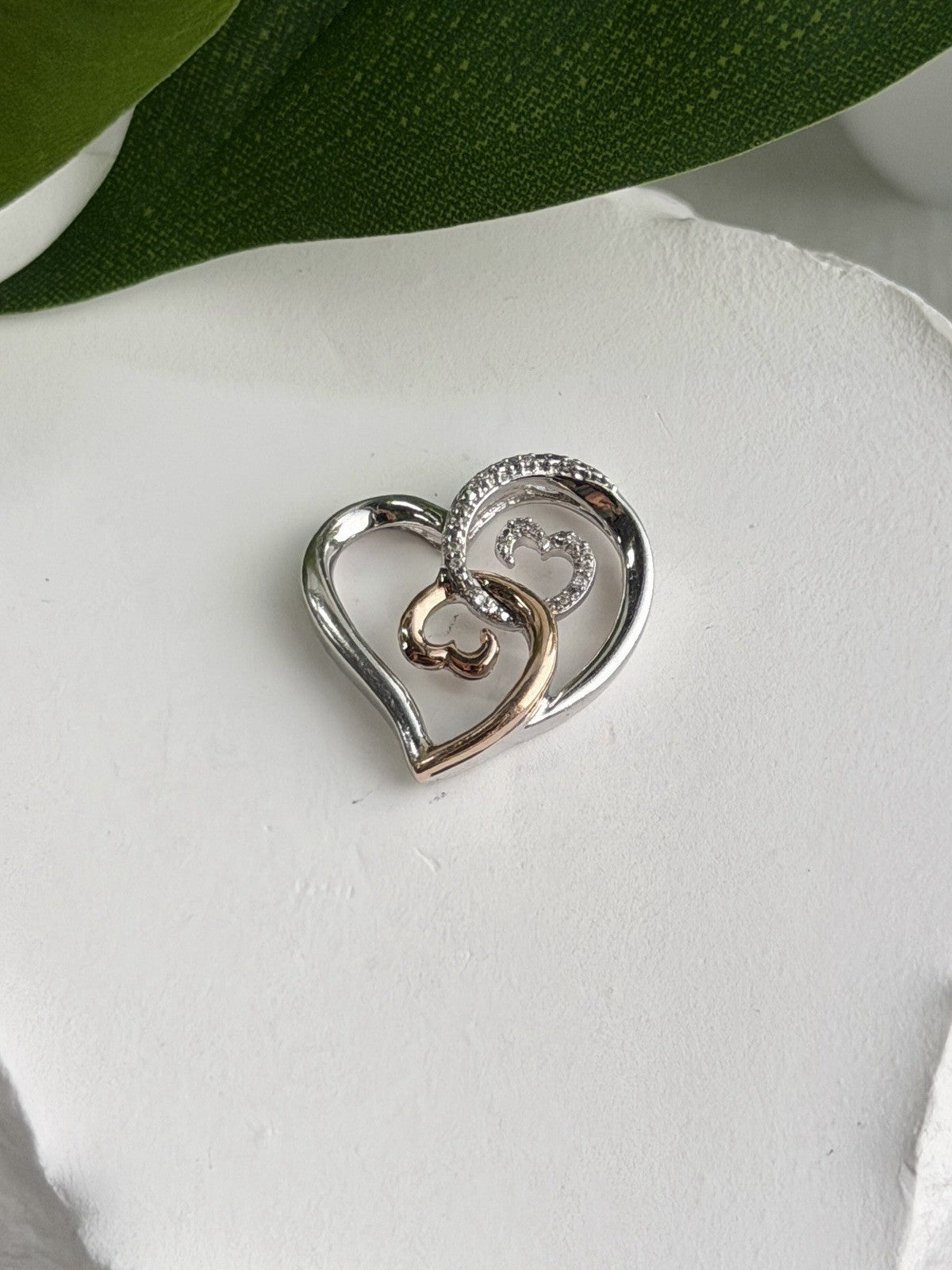 JWBR 10K Yellow Gold & 925 Sterling Silver Diamond Heart Pendant