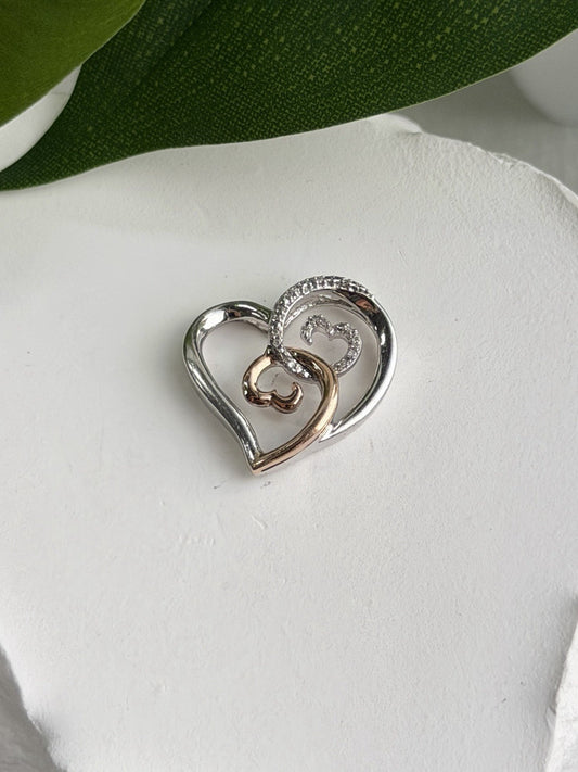 JWBR 10K Yellow Gold & 925 Sterling Silver Diamond Heart Pendant