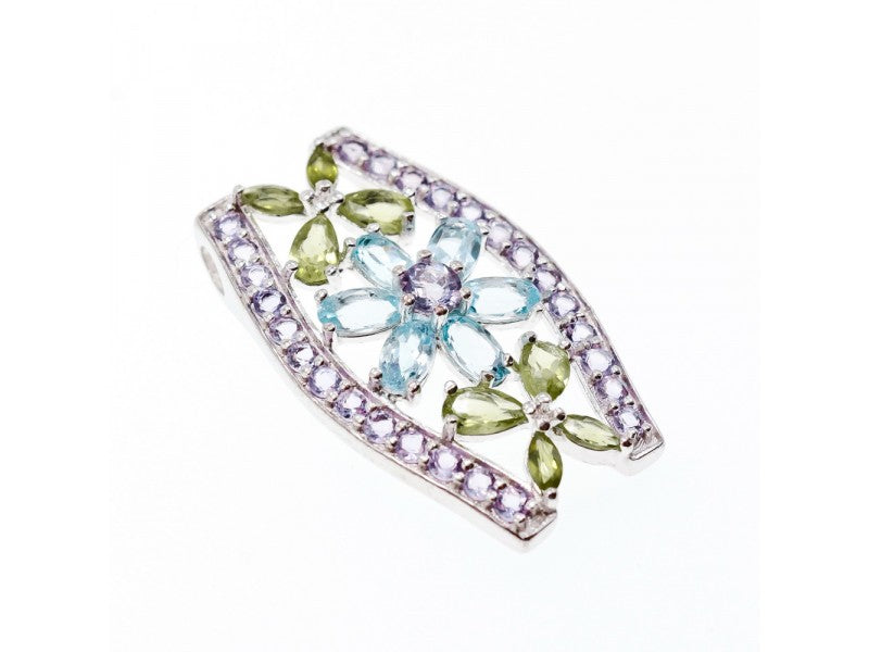 925 Sterling Silver Amethyst, Blue Spinel & Peridot Pendant
