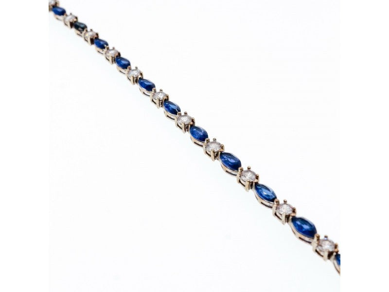 925 Sterling Silver Blue Spinel & CZ Bracelet Size 7.5 IN