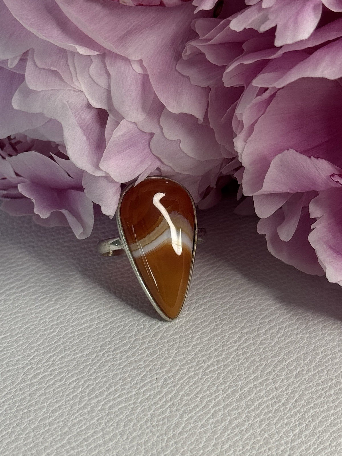 925 Sterling Silver Agate Ring Size 7.5