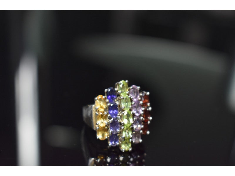 925 Sterling Silver Multi Gemstones Ring Size 8.5