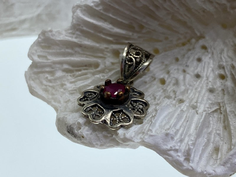 925 Sterling Silver Pink Topaz Scarlet Flower Pendant