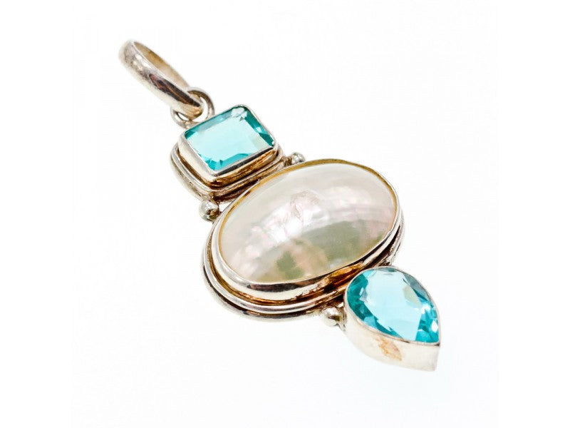 925 Sterling Silver Mother OF Pearl & Topaz Pendant