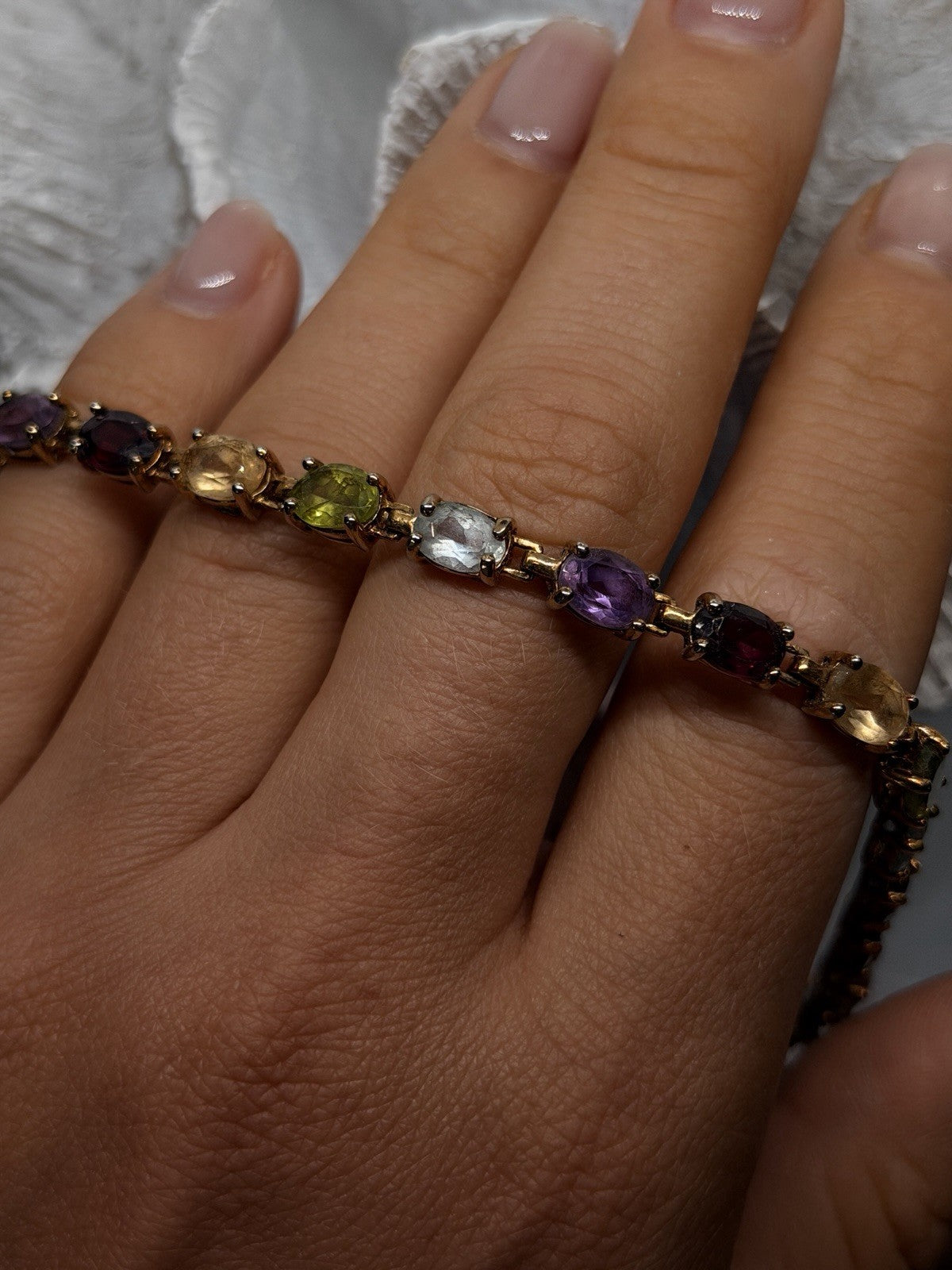 925 Sterling Silver Multi-Gemstone Bracelet Size 7.5