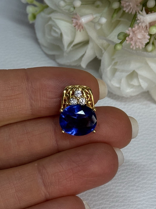 925 Sterling Silver Gold Plated Sapphire & Beryl Pendant Length 0.65 Inch
