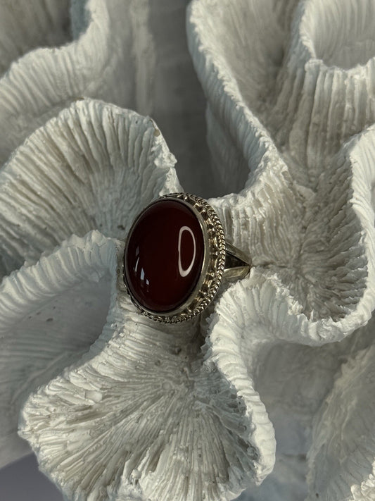 Vintage 925 Sterling Silver Agate Ring Size 8