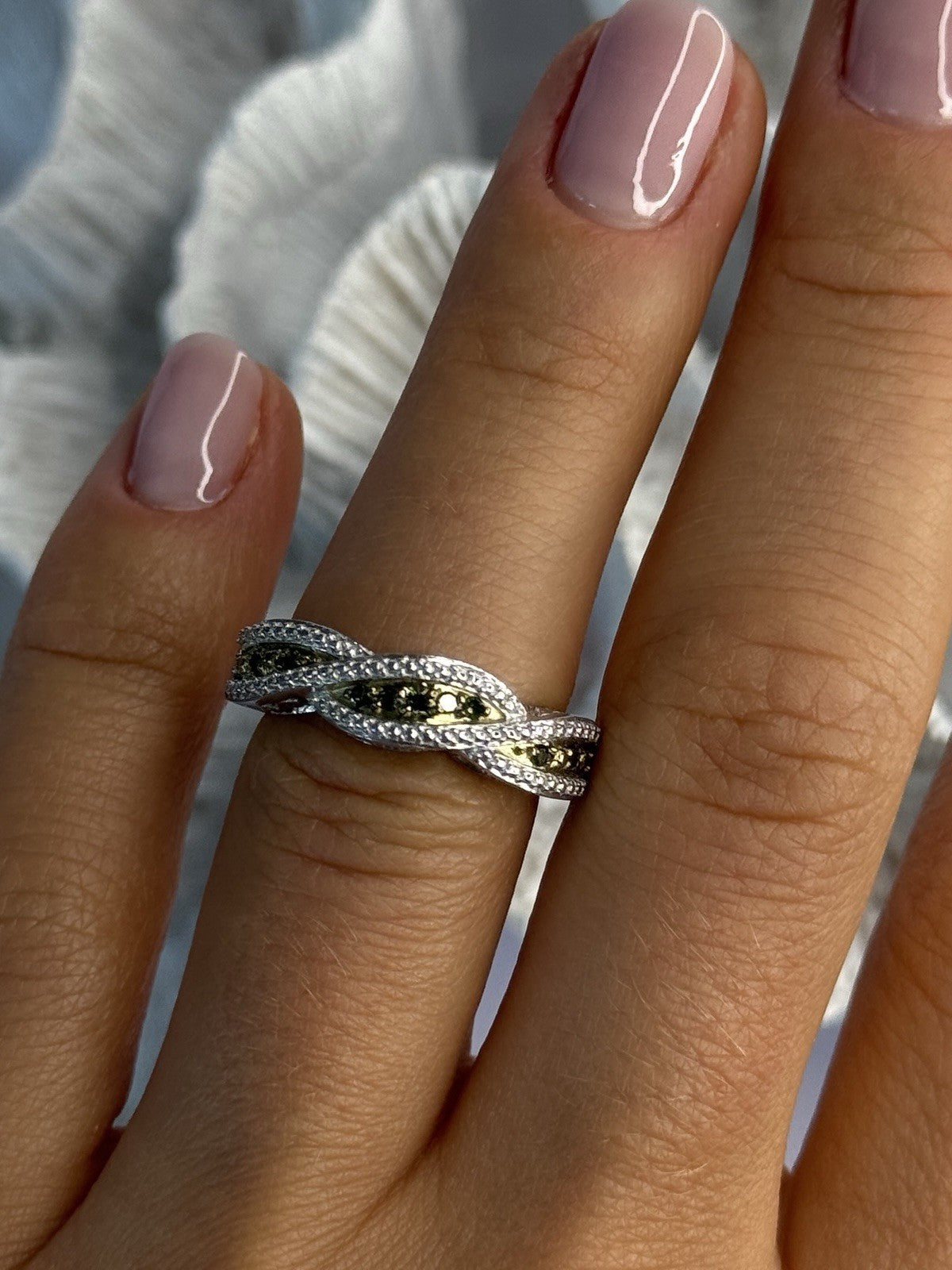 925 Sterling Silver Gold Part Emerald Ring Size 6