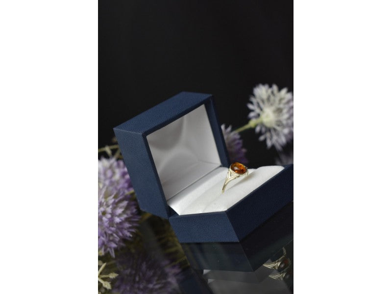 925 Sterling Silver Amber Ring Size 6.5