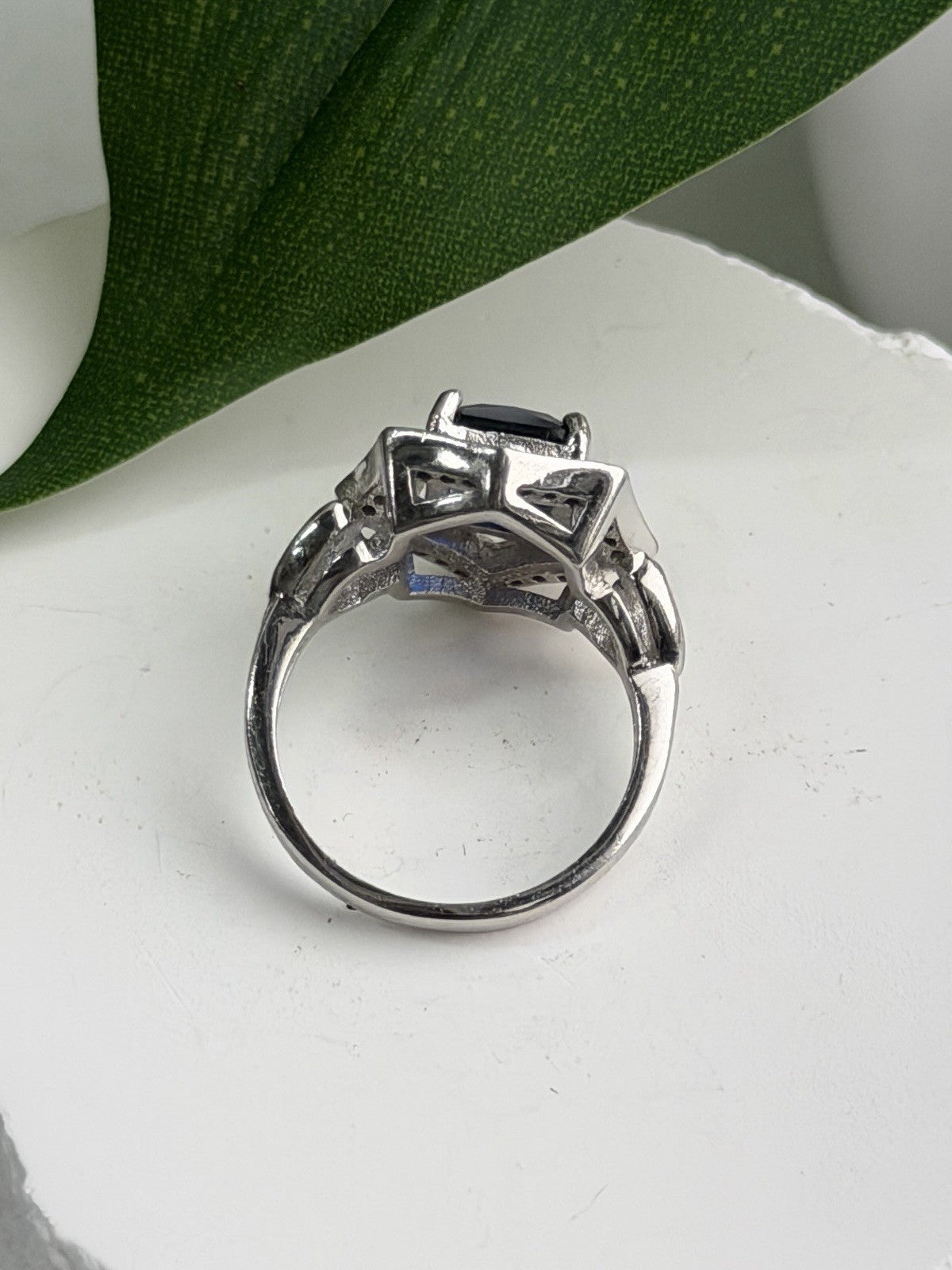 925 Sterling Silver Sapphire & Beryl Ring Size 5.5