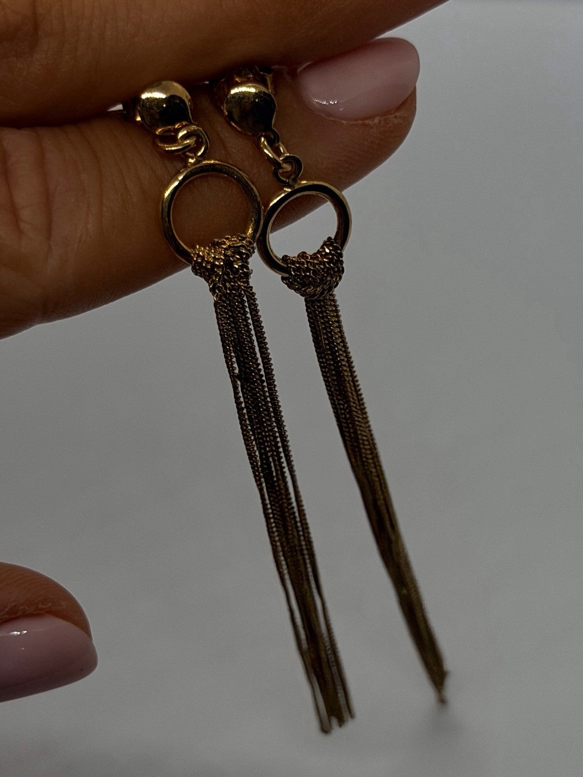 Italy 925 Sterling Silver Gold Plated Long Chain Tassel Drop Earrings