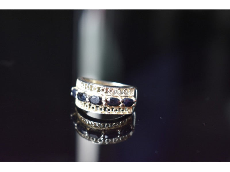925 Sterling Silver Sapphires Openwork Ring Size 6.5