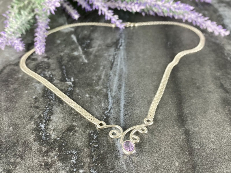 925 Sterling Silver Amethyst  Necklace Italy