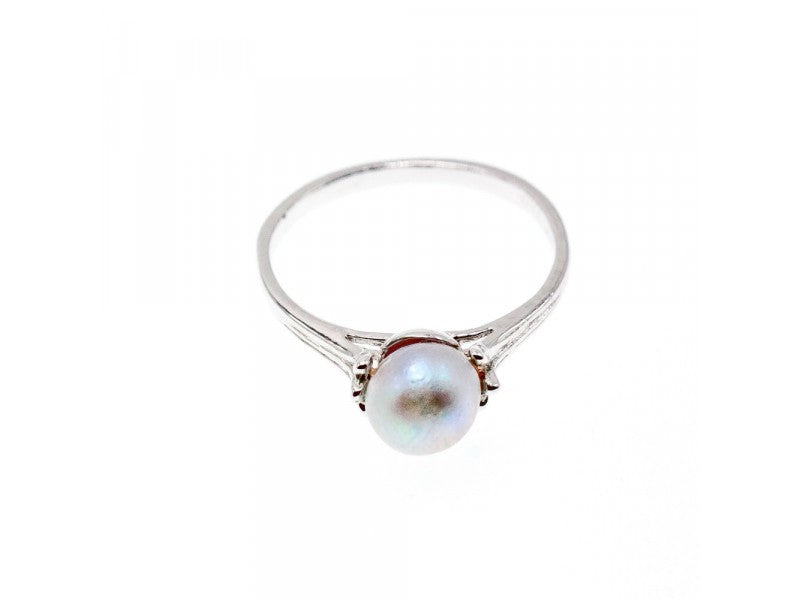 925 Sterling Silver Pearl Classic Ring Size 6.5