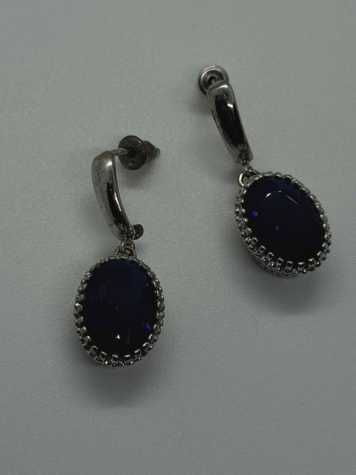 Elegant 925 Sterling Silver Oval Blue Sapphire Drop Earrings