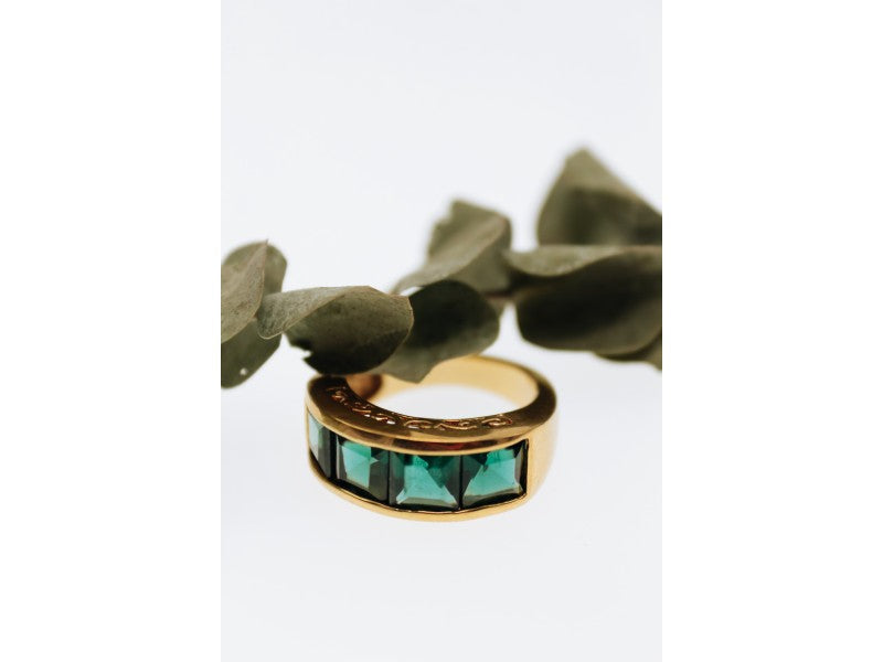 925 Sterling Silver Gold Plated Emeralds Ring Size 6.5