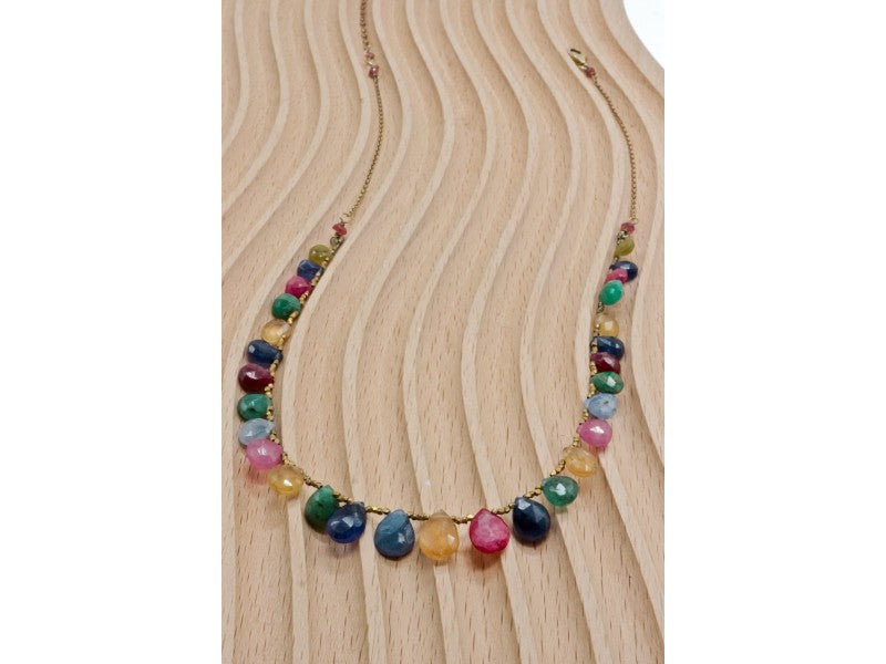 925 Sterling Silver Gold Plated Agates "Mood" Necklace Italy