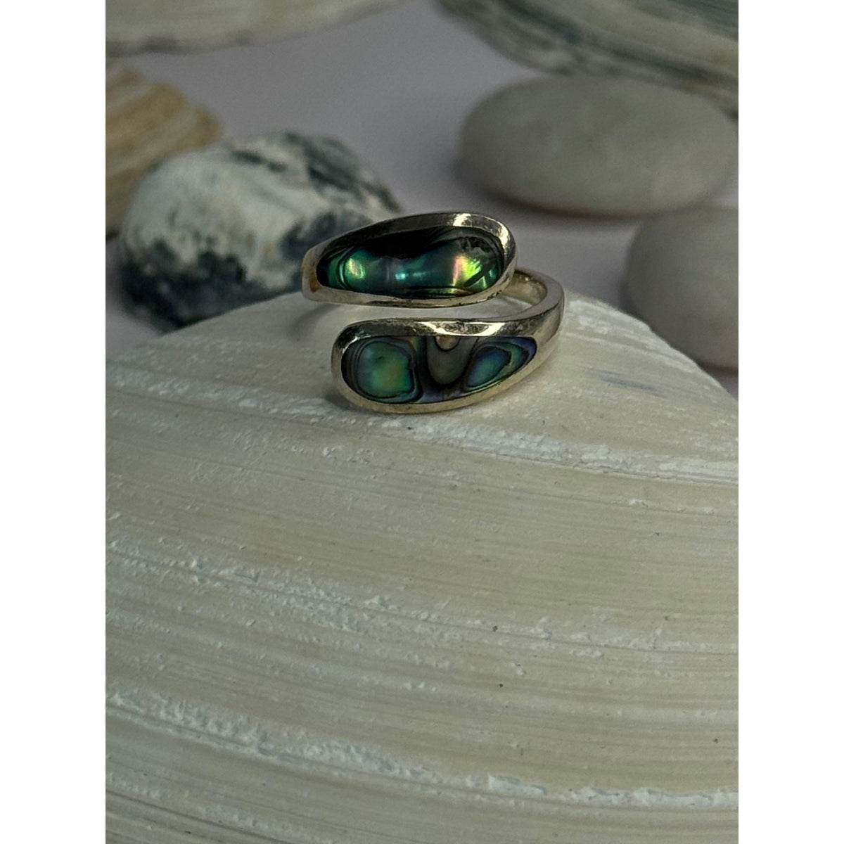 925 Sterling Silver Abalone Ring Size 7.5 adjustable