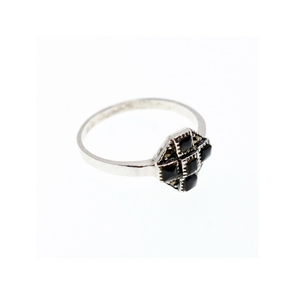 Vintage 925 Sterling Silver Black Onyx & Marcasites Ring Size 7