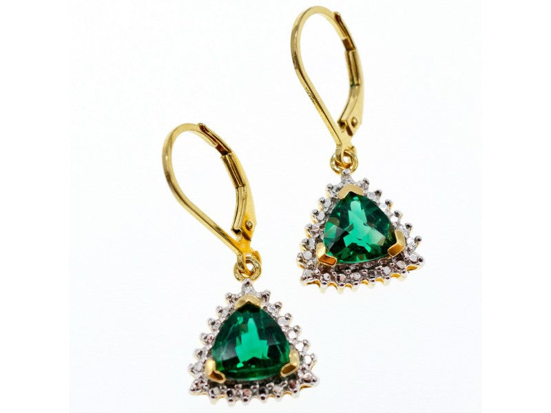 925 Sterling Silver Gold Plated Emerald Earrings