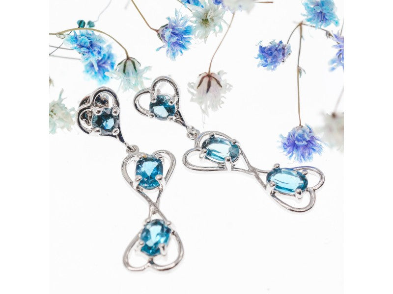 925 Sterling Silver Aquamarine "Hearts" Earrings