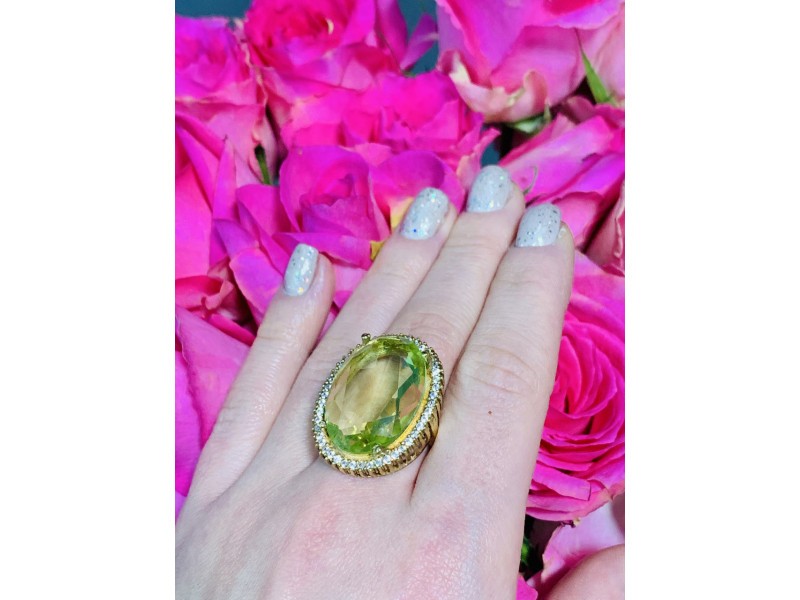925 Sterling Silver Gold Plated Alpanite Ring Size 9.5