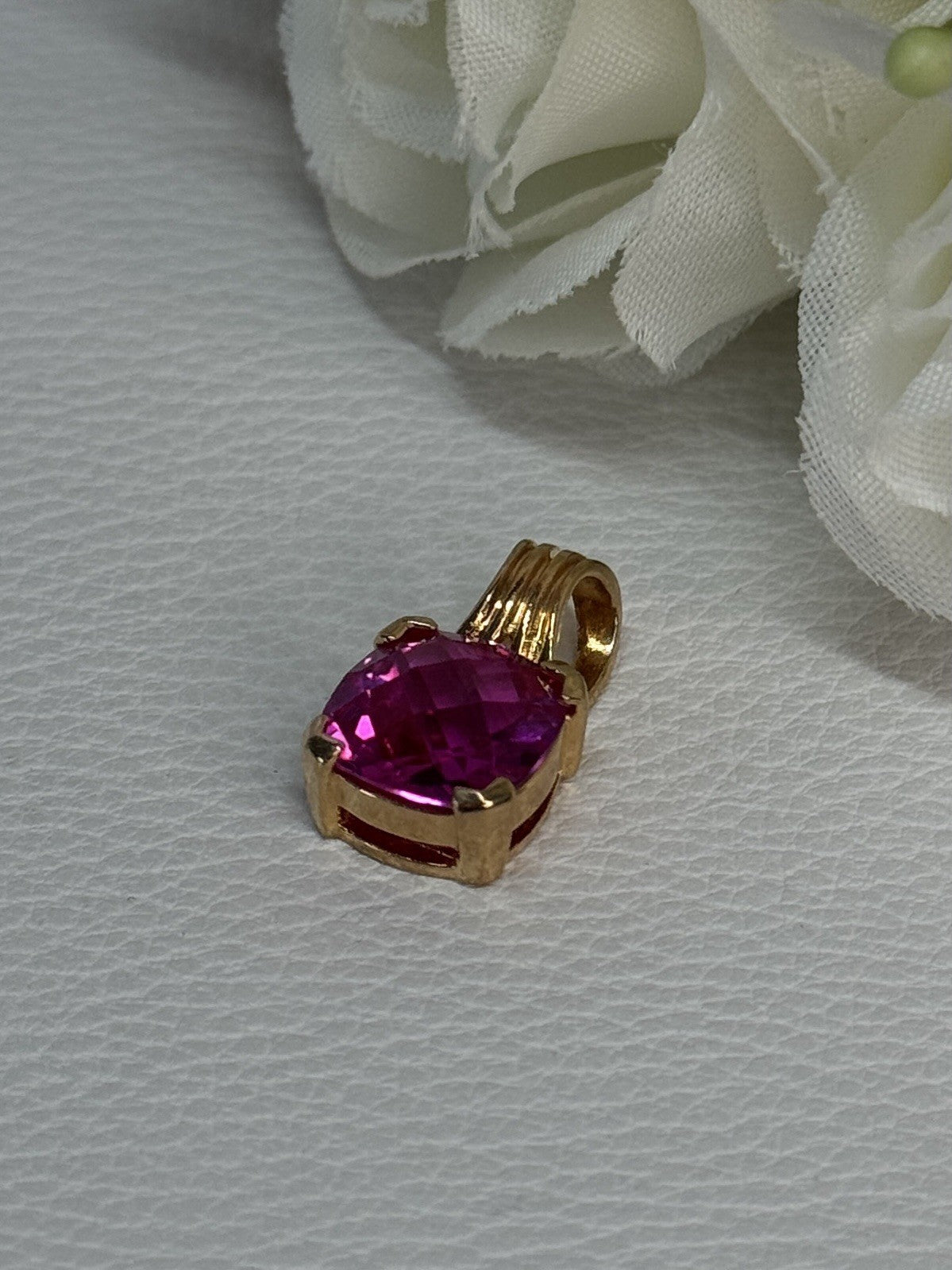 925 Sterling Silver Gold Plated Pink Spinel Pendant Length 0.70 Inch