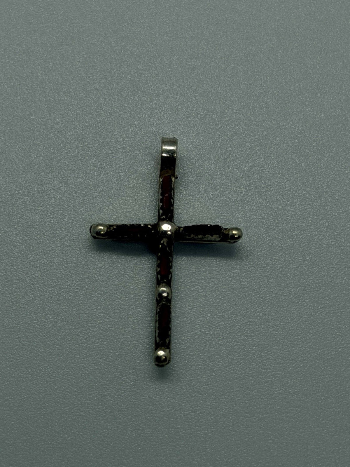 Vintage 925 Sterling Silver Reversible Turquoise & Red Coral Inlay Cross Pendant