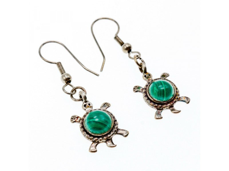 925 Sterling Silver Malachite "Turtles" Earrings