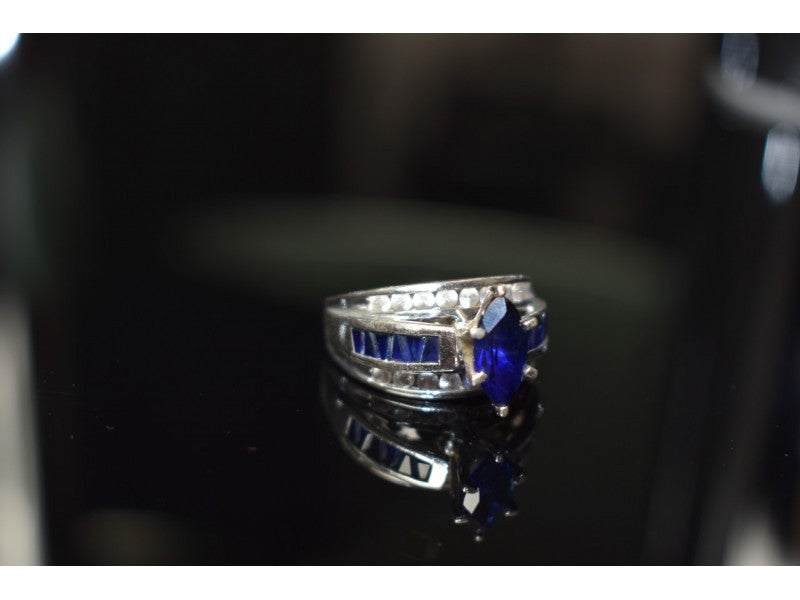 925 Sterling Silver London Blue & White Topaz Ring Size 6.5
