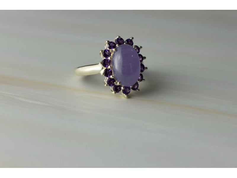 925 Sterling Silver Amethyst Quartz & Purple Tourmaline Ring Size 6.75