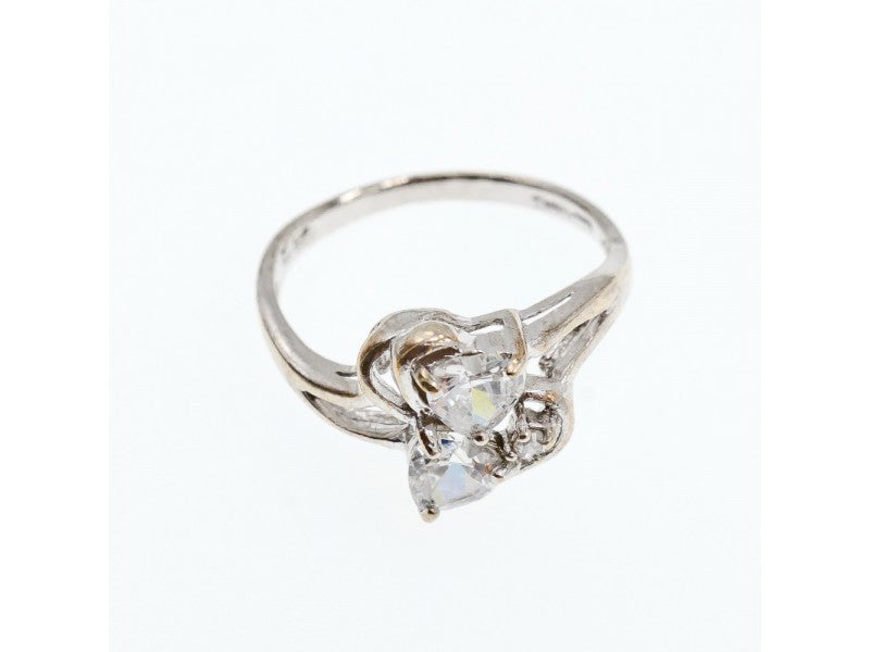 925 Sterling Silver White CZ "Hearts" Ring Size 9
