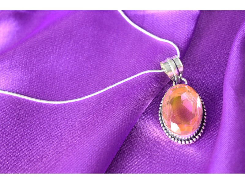 925 Sterling Silver Pink Jewelry Glass Chain With Pendant