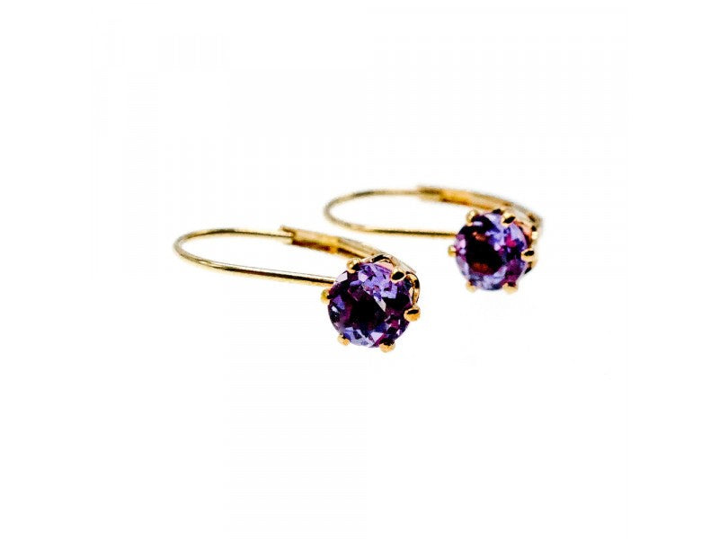 925 Sterling Silver Gold Plated Purple CZ Classic Earrings