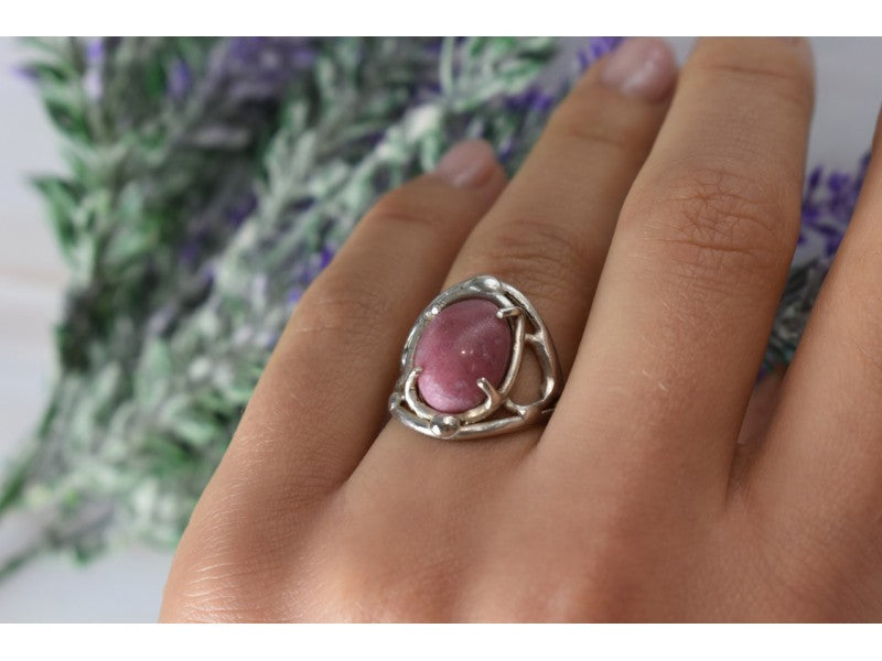 Vintage 925 Sterling Silver Rhodochrosite Ring Size 6.5