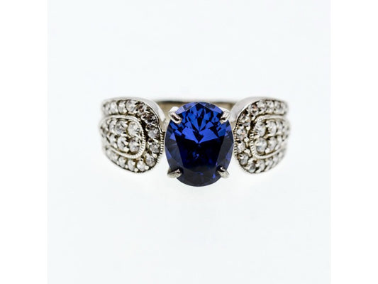 925 Sterling Silver Blue & White CZ Ring Size 11