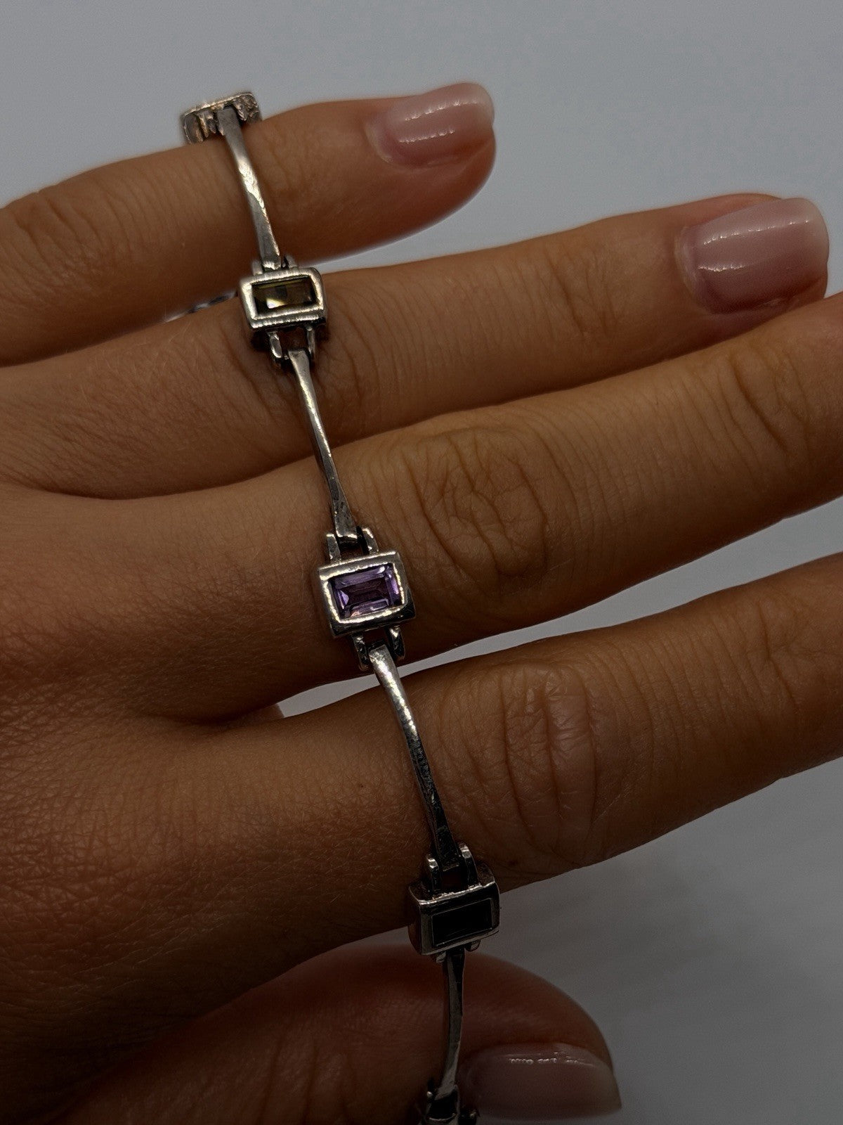 925 Sterling Silver Topaz Citrine Peridot Amethyst Garnet Bracelet 7