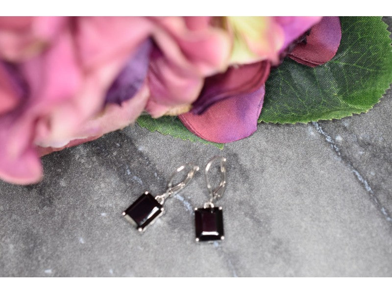 925 Sterling Silver Black Agate Earrings