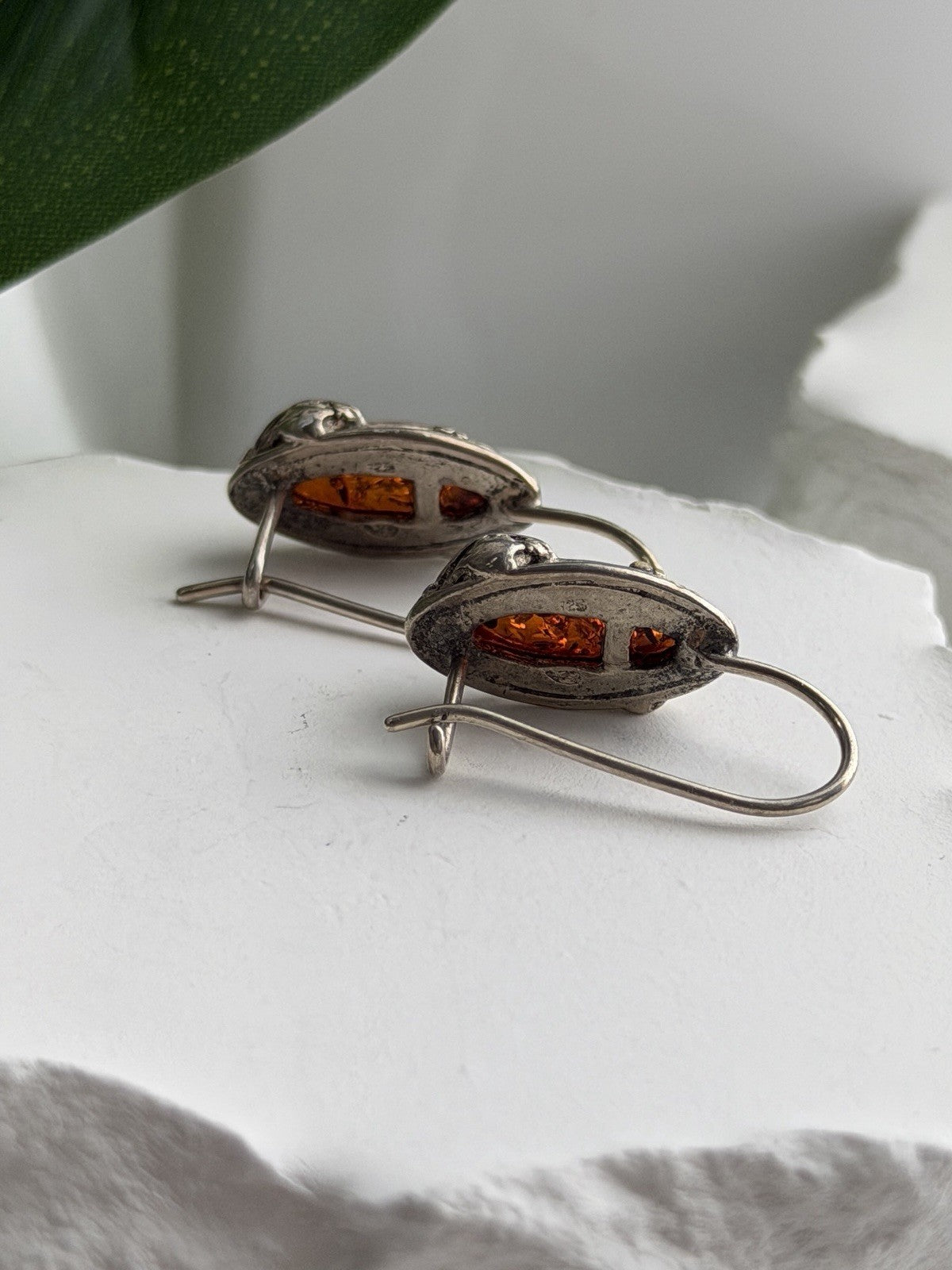 Vintage 925 Sterling Silver Amber Earrings