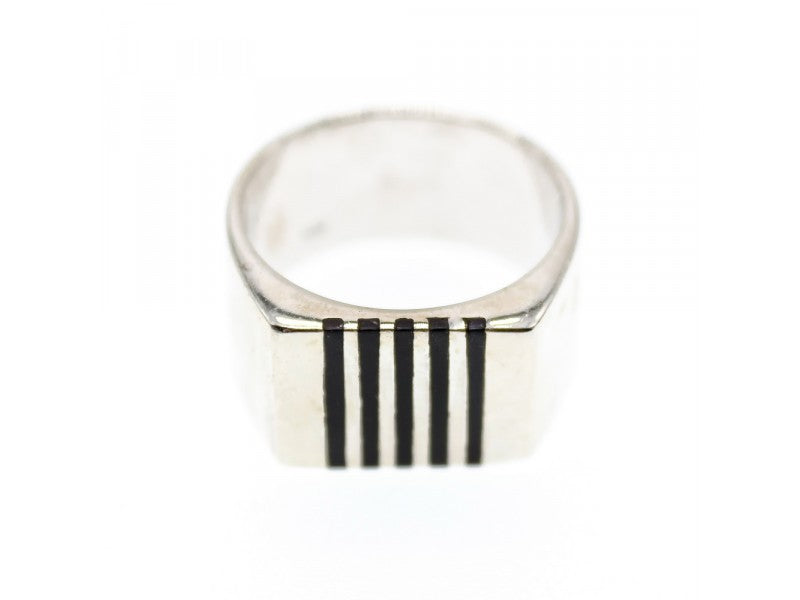 Men's 925 Sterling Silver Black Enamel Inserts Signet Ring Size 9.5