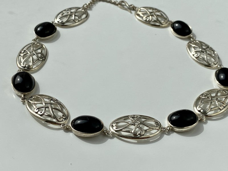 Vintage 925 Sterling Silver Black Onyx Necklace