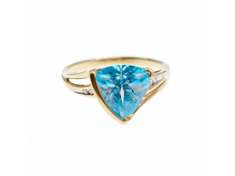 10K Yellow Gold Topaz & Diamonds Ring Size 7