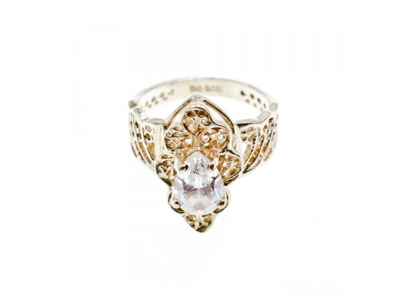 925 Sterling Silver White CZ Openwork Ring Size 6.5